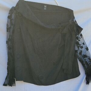 SHEIN Black Blouse with Sheer Floral Sleeves